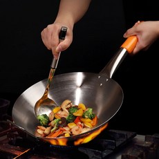 우드 핸들 웍 대형 궁중 북경 중화 냄비 중식 팬, 1개, 30cm
