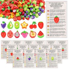 Fuyoooo 100세트 성령의 열매 기독교 선물 벌크 미니 부활절 춤추는 과일 지우개 카드 포함 종교 성경 구절 교회 사순절 성주간 선물 귀여운 지우개 주일 학교 상품