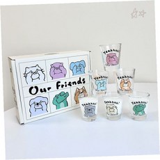 홈파티 모임 술자리 캐릭터 그림 투명 유리 술잔 주류 음료 컵 여섯개 선물세트, 1개, 상세페이지 참조