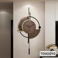 블랙 프레임 지오메트리 벽시계 브라운 톤 텍스처 아트 모던 인더스트리얼 미니멀 럭셔리 무소음 추 디자인 인테리어 소품 집들이선물, brown