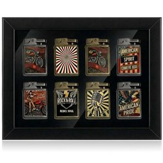 아마존평점4.5+ 미국출고 169854 Silipull 8 라이터 디스플레이 케이스 벽 마운트 나무 사진 프레임 유리 커버 포함 98% 자외선 차단 홀더 프레임 컬렉션 수집