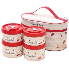 Thund Leod 스테인리스원형 보온도시락전자레인지사용가능 보온가방 세트 포함 직장인휴대용 런치박스, 1개, 체리 4단