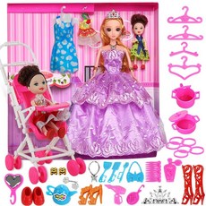 128件套芭比娃娃大套裝禮盒 - 公主換裝娃娃 女孩生日禮物, 1個, 2個娃娃紫色款