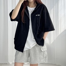 [자체제작] 버터 자수 반팔 후드집업 2컬러 오버핏 아우터 여름 자켓 레터링