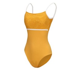 ModLatBal 여성용 캐미솔 발레 댄스 레오타드 성인용 체조 바디수트 조절 가능한 스트랩 포함 베이지/레이스, XS, 옐로우/레이스