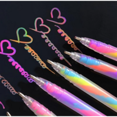 6색 반짝이 무지개 그라데이션 젤펜 세트 다이어리 꾸미기 아트펜, 1세트, 레인보우