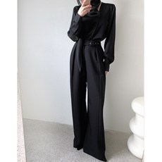 체인지쉬(change she)여성 와이드 정장 슬랙스 벨트형 심플 롱 팬츠