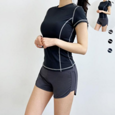 래쉬가드팬츠 여자두줄요가스포츠레쉬가드3부반바지 래시가드 여성, M, 화이트블랙