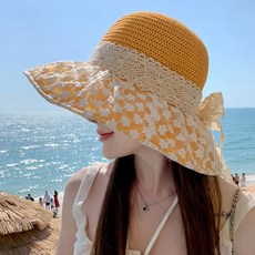 투니스 여성 레이스 리본 버킷햇, 오렌지 옐로