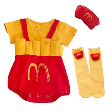 愛北鼻 台灣現貨 萬聖節變裝 麥當勞薯條套裝 薯條 送帽子 彌月生日拍照 四季款 短袖款 長袖款