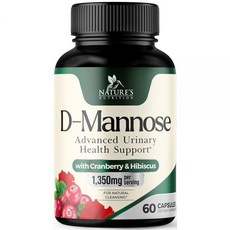 D-Mannose 1000mg 캡슐 엑스트라 스트렝스 빠르게 작용하는 천연 요로 건강 지원 크랜베리 민들레 및 히비스커스 포함 - 비건 캡슐 60개, 1개, 60정