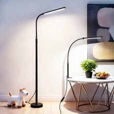 Flyaiku LED 거실 스탠드조명 스탠드&클램프식 겸용 높이조절 독서등 3색모드 밝기조절 눈보호 12W, 블랙