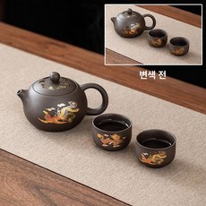 원뿔형 자사호 용과봉황 티포트 중국전통차 보이차 상세 찻주전자 세트 내용, 201mL 이상 300mL 이하, 1L, 금색 변색 1개 2개 받침대 미포함