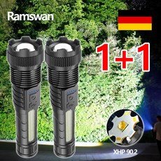 1+1 충전식 후레쉬 c타입 초강력 led 손전등 괴물 랜턴, 2개, 블랙