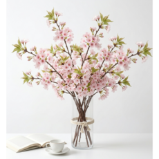 투팁 생화같은조화 핑크 벚꽃가지90cm 인테리어조화 벚꽃조화 조화꽃 인조꽃, 1개, 연핑크가지3개+페이퍼백