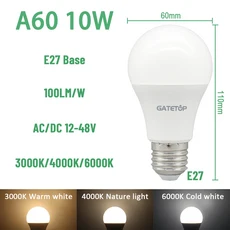 LED 저전압 전구 A60 G45 12V 36V AC 10W 볼트 배터리 시스템에 적합 오프 그리드 태양광 조명 개, 05 10W E27, 09 1pcs, 02 Cold white 6000K, 1개