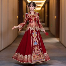 巨匠工廠秀禾服 新款秋冬絲絨男女款收腰顯瘦大碼新中式禮服嫁衣出閣服