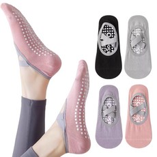 [오락가락] 4개 세트 논슬립 여성 필라테스 양말 혼합 색상 구성 요가 X 스포츠 헬스 미끄럼 방지 자세보조, 검정/ 회색/ 보라 / 분홍