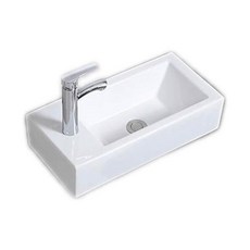 方形陶瓷洗臉盆 單盆冷熱水龍頭套組, 白色