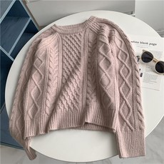 WAWAMOM 예쁜 여자니트티 꽈배기 니트 라운드 티셔츠 HJQ11