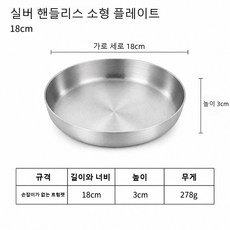 스테인레스 스테이크판 손잡이접시 빠에야팬 원형 접시 양식 접시 (스테이크/간식/케이크/과일/디저트 모두 서빙 가능), 손잡이 없는 실버 18cm