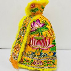 古德立領觀音竹衣 - 浮繡高領黃竹衣蓮花觀音菩薩衣