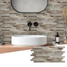 Miscasa 2장 필 앤 스틱 백스플래시 스톤 타일 - 14.8 x 29.9cm(5.82 x 11.4인치) 자체 접착 골든 오아시스 매트 PVC 선형 모자이크 벽 타일 주방, 2, Ecru 슬레이트