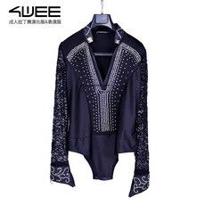 남자 댄스복 셔츠 긴팔 반짝이 레이스 상의 의상 라틴 남성 스포츠 댄스 블루 레드