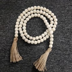 DIY 나무 태슬 비즈 장식품 홈 데코 수제 가랜드 황마 소재의 러스틱 벽 라탄 마크라메 보헤미안 선물, 01 White