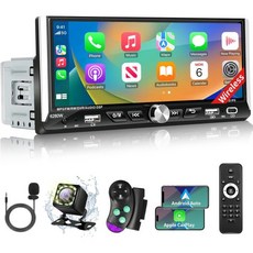무선 애플 카플레이 안드로이드 오토가 탑재된 싱글 딘 카 스테레오 블루투스 5.2 핸즈프리 미러 링크 백업 카메라 GPS 내비게이션 듀얼 USB 고속 충전 FM AM EQ SW