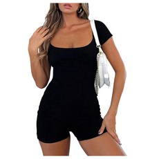 발레복 체조 점프수트 바디콘 WDIRARA 유니폼 반바지 반팔 스퀘어 롬퍼 넥 여성 유니타즈