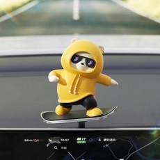 블체 곰돌이 차량용 번호판 피규어 호버보드 슬라이딩 베어 스케이트 대시보드, 1개, 블랙_번호판X 모니터부착형
