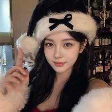 크리스마스 산타햇 여성용 귀여운 체리 리본 모임 홈파티 인스타 감성 소품, 1개, 블랙 리본