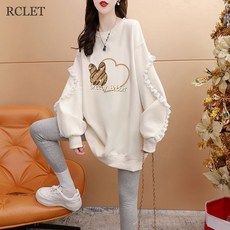 RCLET 여성 캐릭터 롱 맨투맨 빅사이즈 라운드넥 롱티 오버핏 긴팔 티셔츠 원피스 봄가을 캐주얼