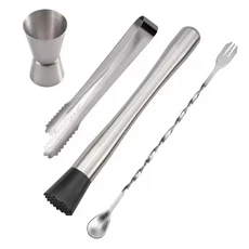 칵테일 머들러 및 믹싱 스푼 스테인레스 스틸 칵테일 머들러 홈 바 바텐더 도구 Barware 세트, 기타, 01 4 pcs set
