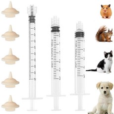 YIBIKEHO 반려동물 급식기 주사기 신생아 동물 사료 주사기 개별 포장 1ML/3ML/5ML 반려동물 수유 수유 주사기 젖꼭지 5개 새끼 고양이 강아지 및 소형 동물, YIBIKEHO 반려동물 급식기 주사기, 신생아 동물