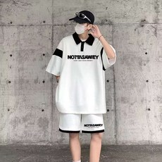 LUMIBEAN 남자 여름 와플 배색 반팔 반바지 세트 통기성 좋고 편안한 캐주얼 스포츠 트레이닝복