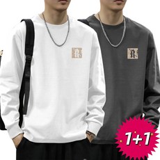 1 + 1 남성티셔츠 루즈핏 라운드티 긴팔티 맨투맨 티 캐주얼 ZBW26012975 50