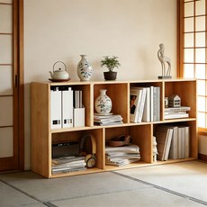 SeekFun 오픈책장 전면 파티션 책꽂이 대용량 수납 선반 진열장 장식장 조립식 낮은 큐브 1000 1200mm, 내추럴, 2단