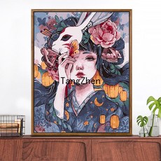 【TangZhen】유화그리기 유화그리기세트 diy 디지털 유화 가방 우편 거실 성인 어린이 손으로 채색 유채화 수제 장식 창문 앞 풍경, 50*65 이너 2.5cm 두께, 소녀, 1개