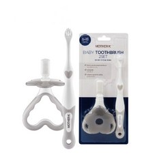 MOTHER-K 嬰幼兒兩階段訓練牙刷組 6-18個月 軟毛矽膠牙刷 附防吞套, 1個, 2入組, 灰色, 2