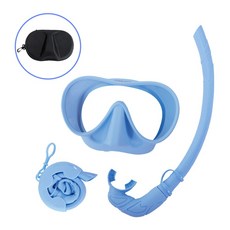 폴드래블 접는 스노쿨 스노쿨링 세트 마스크 스노클링 기어 장비, 파스텔블루