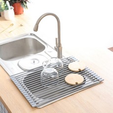 不銹鋼矽膠折疊式捲簾瀝水架 43x33公分 水槽多功能置物架, 1個