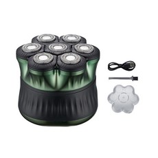 電動剃須刀 七刀頭磁吸式設計 智慧顯示全身防水, 1個, 綠黑色-B172