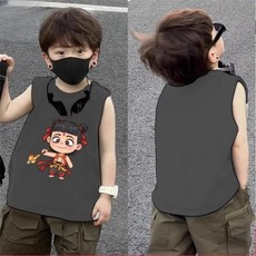 新款可愛童裝 兒童背心 2025年童裝哪吒敖丙兒童背心夏季薄款男童趣味無袖坎肩上衣
