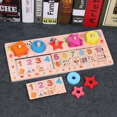 兒童算術幾何圖形對數板，木製早教拼圖，益智拼板積木玩具，兒童玩具配對, 1個
