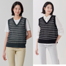 지센 이월상품 부산점 / 스트라이프 브이넥 니트 조끼 LCKTP421 2컬러