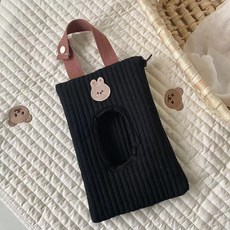 紙巾袋濕紙巾收納袋可愛韓國系列濕紙巾套推車紙巾袋臺灣出貨, 黑色兔子, 1個