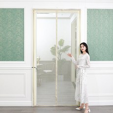 현관문 벨크로 자석 방충망 무타공 모기장 메쉬 침실 방문용 프리미엄 가림막, 3_베이지 스트라이프 넓은 벨크로 수납