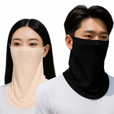 믿추 자외선차단 스포츠마스크 쿨마스크 골프 러닝 등산용, 블랙+스킨, 2개